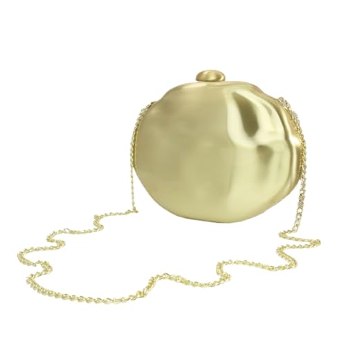 Women's Round Metal Evening Bag with Chain Sparkly Metallic Clutch Purse Shoulder Bag for Wedding Party4