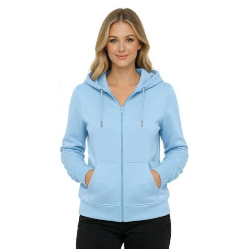 Image of HOODLIFE Women's Zip-Up Hoodie Sweatshirt - Soft Cotton Fleece Jacket with Hood, Full Zipper, Kangaroo Pocket, Casual Winter Hoodie for Women
