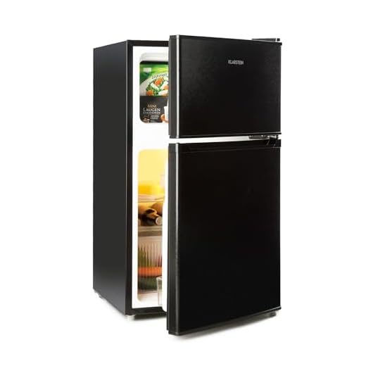 KLARSTEIN Big Daddy Cool - combiné réfrigérateur-congélateur, 87 l: réfrigérateur 61 L et congélateur 26 L, classe énergétique E, système ECOExcellence, 2 clayettes en verre de sécurité, noir