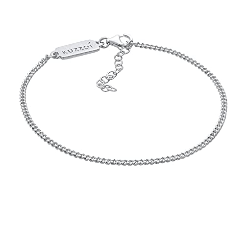 Kuzzoi Pulseira maciça de prata de lei 925 com elos de 2 mm para homem, pulseira de prata de lei 925 maciça, pulseira para homem com mosquetão, pulseira básica para homem, comprimento 19 5 cm, Eine,