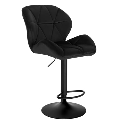 WOLTU Tabouret de Bar réglable en Hauteur, Chaise Haute pour Bar avec Dossier, siège rembouré en Velours Pied en métal,Noir, BH139sz-1