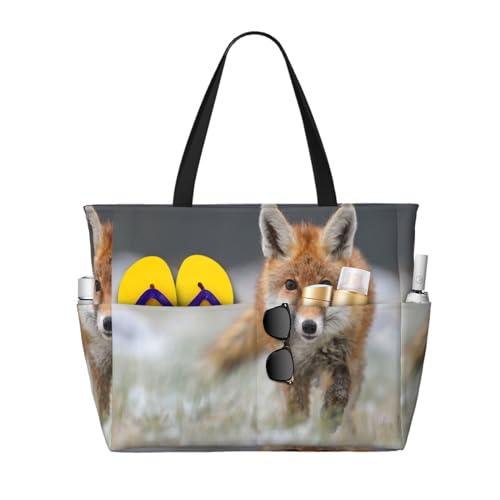 Sac de plage grand format imprimé renard mignon sac fourre-tout
