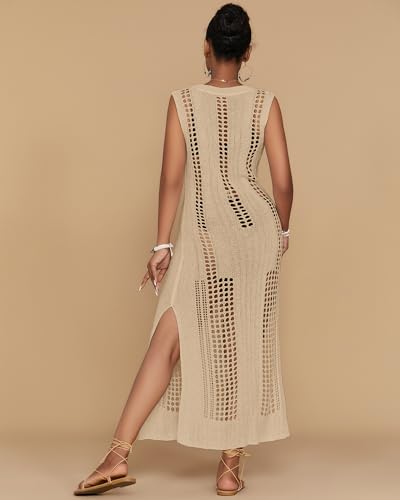 Image of Bsubseach Womens Crochet Beach Cover Ups Sleeveless Swimsuit Dress