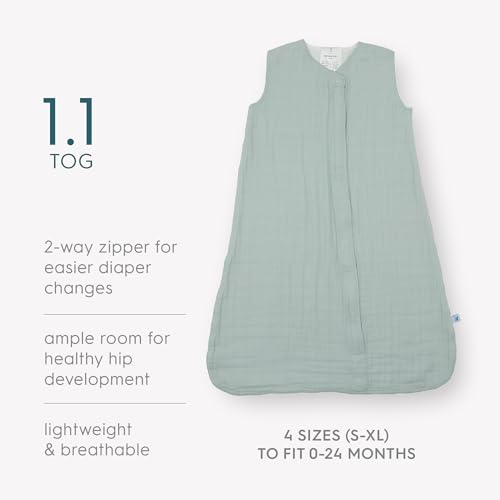 Image of Little Unicorn 0-6 Month Premium Muslin Sleep Sack 1.1 TOG | Soft & Breathable Muslin Cotton for safer sleep | 2 way zipper (Sea Salt)