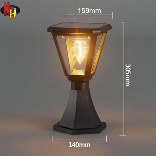 Image of kh Solar Outdoor Powered Lamp Post Light for Fence & Pillars, 2700K Warm White Dusk to Dawn Solar Garden Light, IP65 Waterproof Solar Post Cap Light for Driveway, Gate & Yard - Black