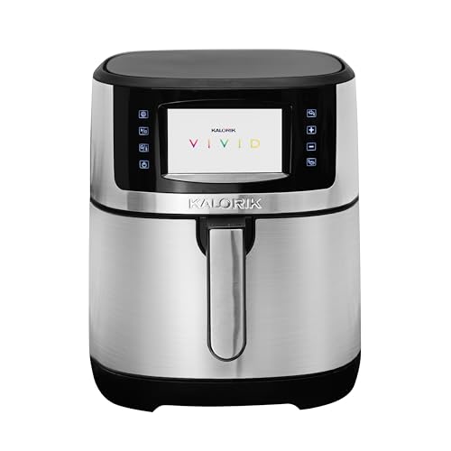 Kalorik Air Fryer VIVID Select Series, 7 Quart Capcity with Full Color Display and Touch Controls, 202 Presets in 12 Food Categories Includes Nonstick Basket & Trivet, 1500-Watts, Stainless Steel