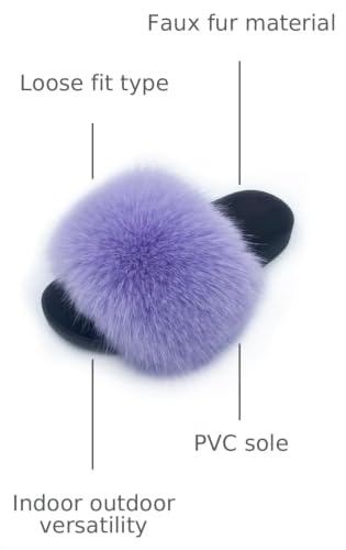 Image of Women's Faux Fur Slides Slippers Fluffy Fuzzy Sandals Open Toe Furry Slide Flip Flop Indoor Outdoor