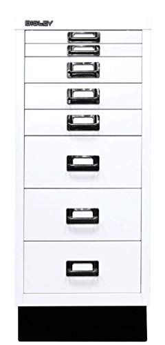 BISLEY MultiDrawer, 29er Serie mit Sockel, DIN A4, 8 Schubladen, Metall, 696 Verkehrsweiß, 38 x 27.9 x 67 cm