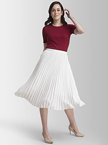 Image of FableStreet Women Skirt Casual & Festive | Elegant Flared Fit High Rise Knife Pleats All-Over Floral Print | Wrinkle-Resistant Woven Fabric for Summer & Outings