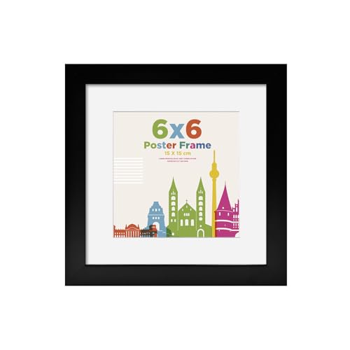 6x6 Picture Frame with 4x4 Mount Wooden 15 x 15 cm Frames Featuring Clear Plexiglass for Table and Wall Mounting Perfect for Portrait Home Office Black