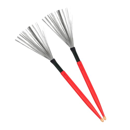 BESPORTBLE Jazz Drum Brush 1 Pair Carbon Steel Drum Brush Wooden Handle Red for Drum Set