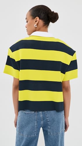 A.W.A.K.E. Mode Women's Knitted Rugby Top, Yellow/Navy Striped, L — view 3