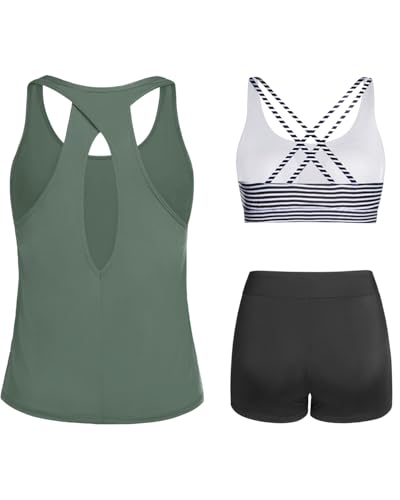 Tempt Me 3 Piece Tankini Swimsuits for Women Athletic Bathing Suits Swim Tank Top with Boy Shorts and Bra Modest Swimwear2