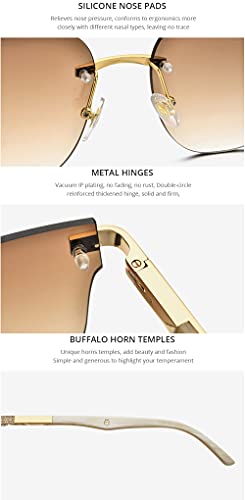 HEPIDEM 100% Really Buffalo Horn Handmade Sun Glasses for Women,Square Rimless Luxury Buffs Sunglasses With Diamonds2