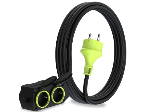 MutecPower 3m Rallonge avec 4 prises Schuko pour usage extérieur Câble étanche IP44 H05RR-F3G1,5 mm 4 prises contact de protection Prolongateur électrique...