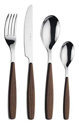 Pintinox Riva Set 16 Posate effetto legno, per 4 persone, adatte all'uso in lavastoviglie, Acciaio Nichel Free, Manici Colore: Mogano