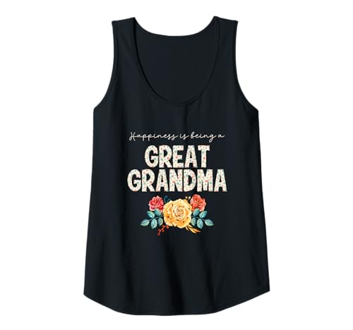 Womens Happiness Is Being A Great Grandma Floral Flower Grandma Tank Top