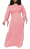 Aro Lora Womens Casual One Shoulder Long Sleeve Tie Knot Home Lounge Maxi Dress Small Pink