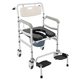 Toilettenstuhl 3-in-1 mit Rädern, Höhenverstellbarer Toilettenstuhl und Duschstuhl bis 380 lbs, Klappbar, mit Eimer und Bremse, für Senioren und Mobilitätseingeschränkte