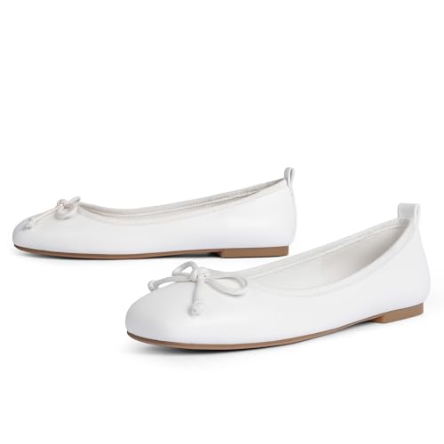 Image of Modatope Womens Flats Ballet Ballerina Flats for Women | Bow Bowknot Square Toe Slip on Flats, Dressy Comfort Ballet Shoes for Work, Driving, School, Travel & Daily Outings