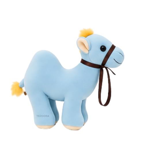 Image of Camel Soft Toy for Girls Boys Kids, Brown, Animal Stuffed Baby Teddy Gift Birthday, 23 cmsky Blue