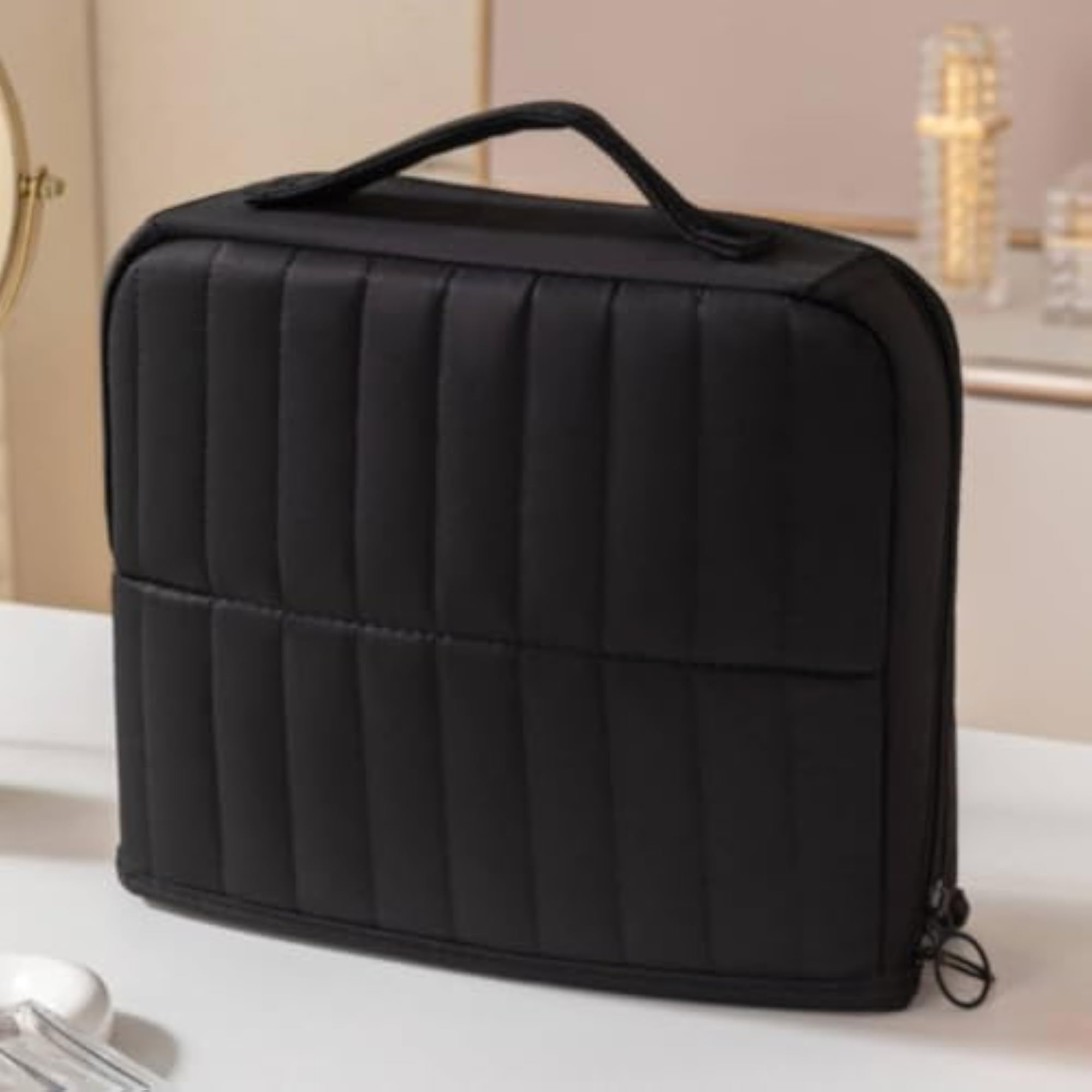 Padded Standing Makeup Organizer with Multiple Pockets, Black