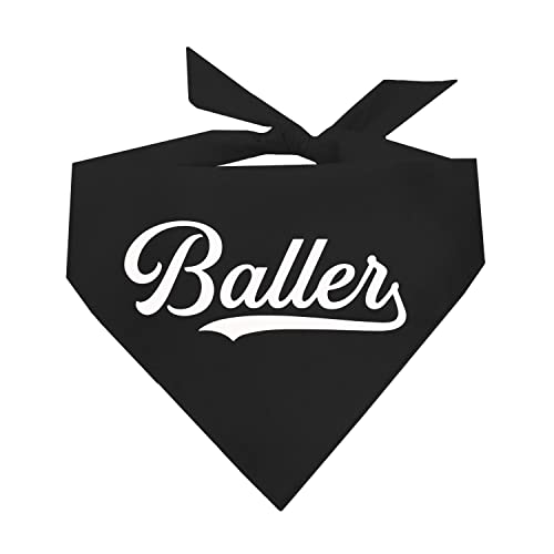 Baller Dog Bandana | 100% Cotton Adjustable Triangle | Made in USA | Sports | Biggest Fan | Game Day | Black, X-Small (1053)