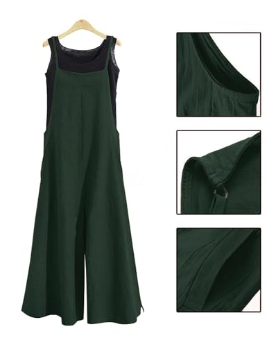 Image of YESNO Women Casual Loose Long Bib Pants Wide Leg Jumpsuits Baggy Cotton Rompers Overalls with Pockets PZZTYP2