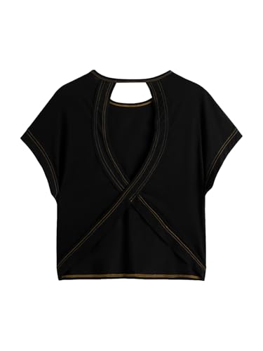 Image of RoseSeek Women's 3 Packs Open Back Tops T Shirt Criss Cross Cut Out Tee Short Sleeve Crewneck Summer Backless Tops