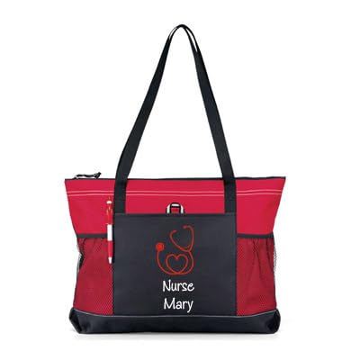 Bolso Tote personalizado rojo y negro para enfermera miniatura 3