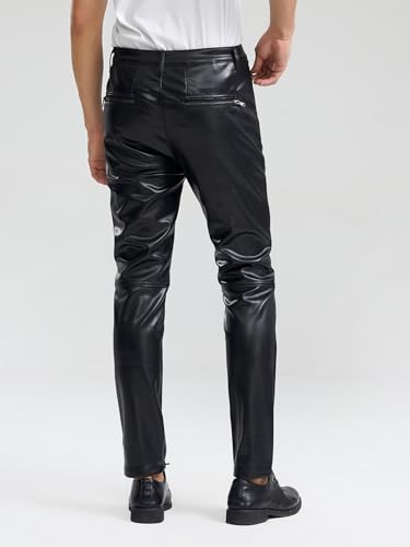 Motorcycle Pleated Biker Style Men`s Faux Leather Pants with Zipper Pockets2