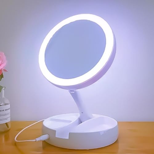 Espelho Facial Redondo com Led para Maquiagem Facial de Camarim Led Articulável Com Aumento 10x para