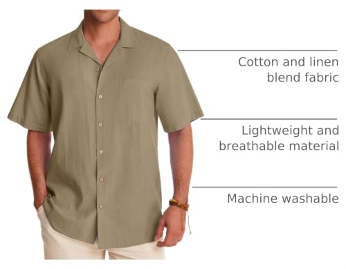 Image of Alimens & Gentle Mens Linen Shirts Cotton Hawaiian Shirts Short Sleeve Button Down Shirts Casual Summer Beach Tops