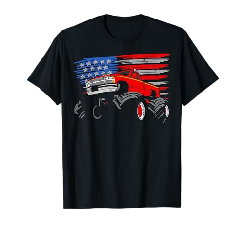 Monster Truck Camisa para niños pequeños Bandera Americana 4 de julio Camiseta
