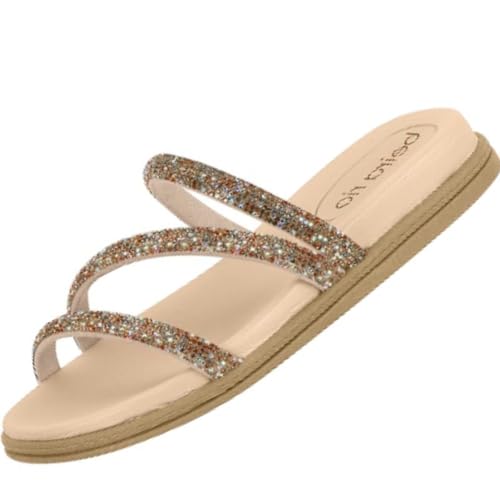 Rasteira Papete Três Tiras Strass Beira Rio 8488.108 (39, Camel)