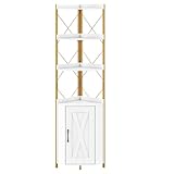 GIANTEX Eckregal Stehend mit Schrank & 6 Ebenen, 180 cm Hoher Eckschrank mit 5-stufig Verstellbarem Regal, Freistehende Eckvitrine mit Tür, Aufbewahrungsregal Industrial (Weiß)