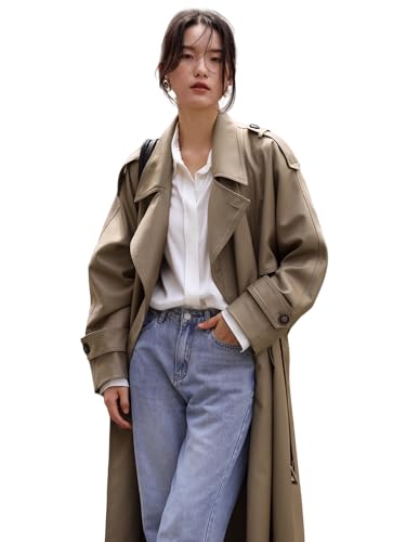 Classic Long Double-Breasted Women Trench Coats with Belt Spring Fall Outerwear Windbreaker Duster Coat for Ladies