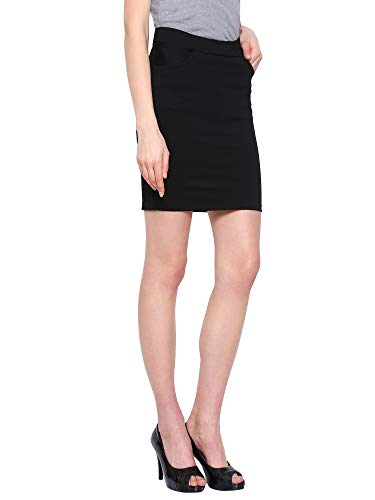 Image of ShopOlica Women's Solid Mini Pencil Skirt with Front Pockets