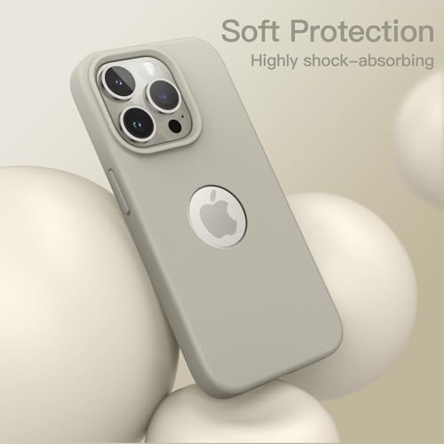 Image of Elzzi Microfiber Logo Cover Compatible for iPhone 16 Pro Max Case Liquid Silicone Cases Full Body 4 Layer Protective Covers Shockproof Back Cover (Pebble)