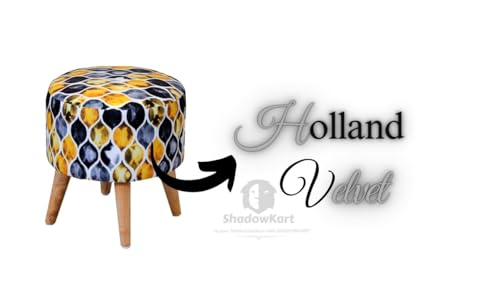 Image of Printed Ottoman Stool with Chair, Velvet Footrest Stool for Living Room, Wooden Legs Ottoman for Sofa & Living Room Decor, Chair (18 inchx32 inch), Puffy (16 inchx17 inch), Cmbo-Black Fire