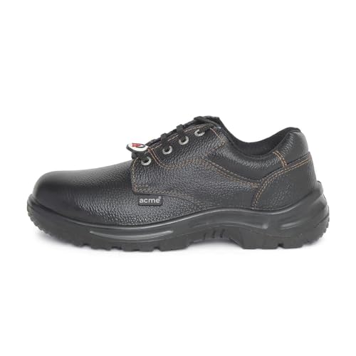 Image of ACME ATOM Safety Shoes Steel Toe - PU Sole - L.A - BT Leather (Black, UK Footwear Size System, Adult, Men, Numeric, Medium, 6)