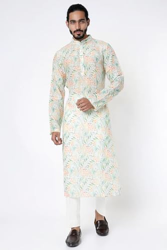 Image of LookMark Men's Cotton Blend Printed Long Kurta Suitable for All Indian Wedding, Occasions, and Festivals