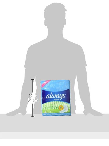 Always Maxi Feminine Pads for Women, Size 2 Long Super Absorbency, with Wings, Unscented, 60 Count (Pack of 2)