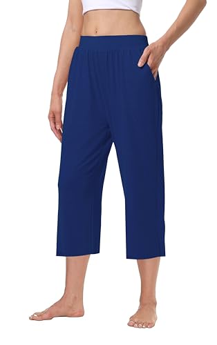 3 Pack Women's Capri Sweatpants, Cozy Wide Legs Cropped Capri with Pockets, Lounge Jogger Pants Workout Yoga Capris4