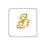 Anillo de oro ondulado, anillo de índice minimalista para el pulgar, banda abierta ajustable y gruesa, joyería moderna geométrica que no se deslustra para mujeres y hombres, L, Acero aleado, Sin