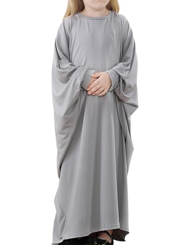 WSPLYSPJY Girls Muslim Abaya Dress One Piece Dubai Kaftans for Kids Solid Color Islamic Prayer Clothes