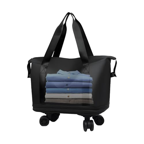 Bolsa de transporte com rodas, mala pessoal com rodinhas | Bolsa de viagem leve e resistente a arranhões com rodas giratórias de 360 graus, compartimento de separação úmida e seca, Preto, Refer to