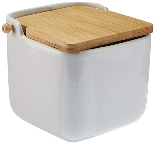 MI CASA SALERO Tapa Bambu Blanco, Cerámica