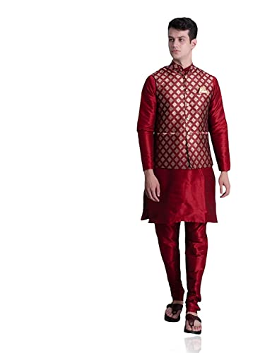 Image of Uri and MacKenzie Men's Silk Blend Kurta Pajama with Designer Ethnic Nehru Jacket /Modi Jacket