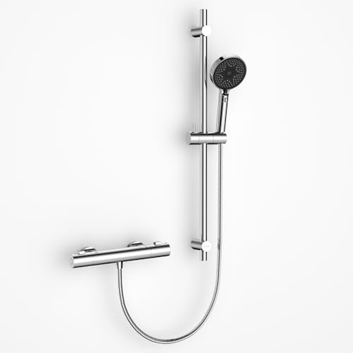 DETBOM Mitigeur Thermostatique avec Ensemble de Douche, Robinet Douche Chrome avec Bouton Sécurité à 38°C Anti-Brûlure (Barre de douche 70cm, Pomme de...